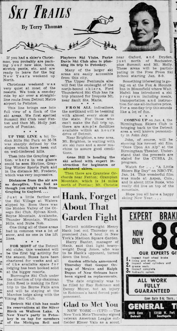Granview Orchards Ski Area - Dec 29 1961 Article